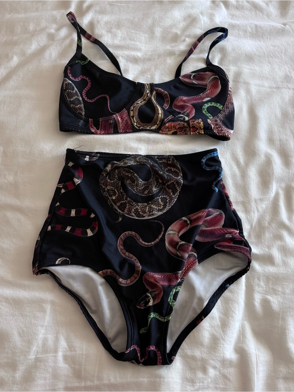 Minnow Bathers Black Snake Print High-Waist Bikini Set rare! Size S/M